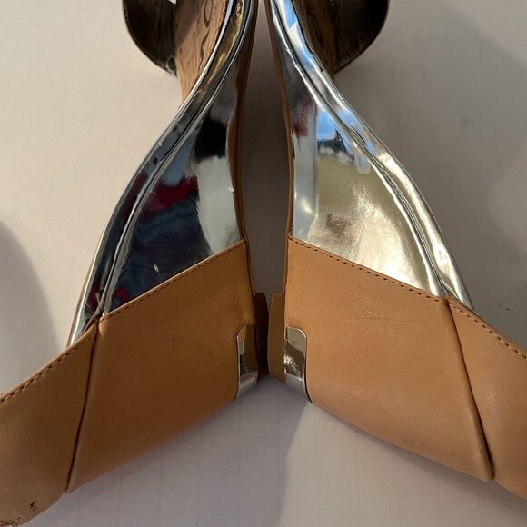 Sam Edelman Sophie Wedge Sandal Open Toe Tan Silver Cream Ankle Strap Women 8.5M - Picture 10 of 14